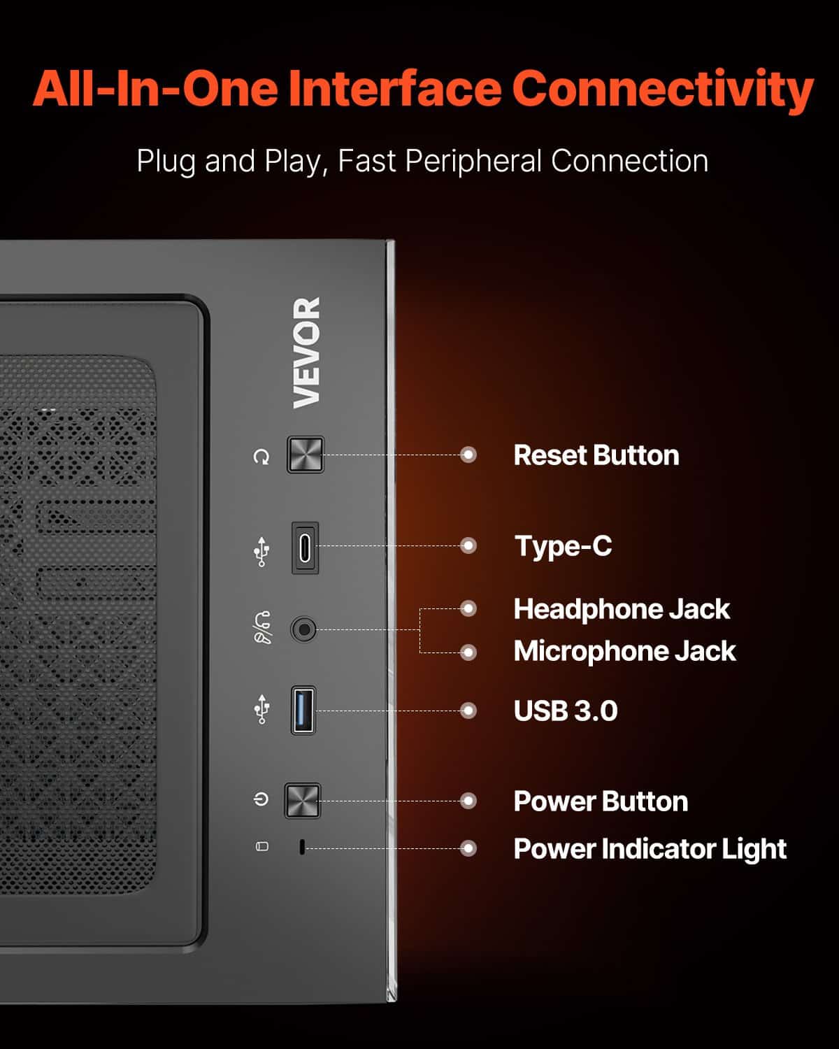 VEVOR Mid-Tower Gaming PC Case with Dual Glass Panels, 2x120mm Fans, Dust Filters, ATX/M-ATX/ITX Support, GPU up to 360mm — изображение 5