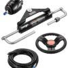 VEVOR Marine Hydraulic Steering Kit for 150HP Outboard Engines, 34cm Wheel, Helm Pump, Cylinder & 2×8m Hoses for Single Engines
