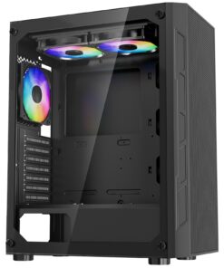 VEVOR vidustorņa PC spēļu korpuss ar rūdīta stikla paneli, 3×120 mm ARGB ventilatori, ATX/M-ATX/ITX, GPU līdz 320 mm