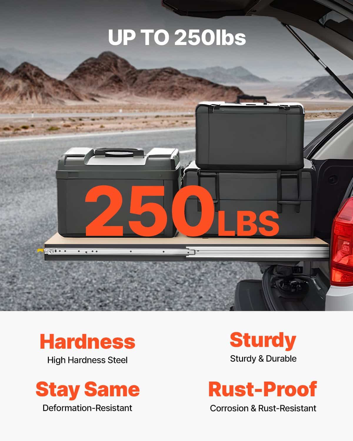 VEVOR Heavy-Duty Locking Drawer Slides, 1 Pair, Full Extension, 250 lbs Load, Ball Bearing, Steel, 630 mm, Side Mount – Paveikslėlis 2