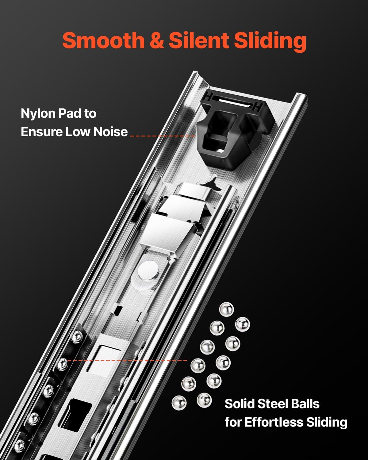 VEVOR Heavy-Duty Locking Drawer Slides, 1 Pair, Full Extension, 250 lbs Load, Ball Bearing, Steel, 630 mm, Side Mount – Paveikslėlis 4