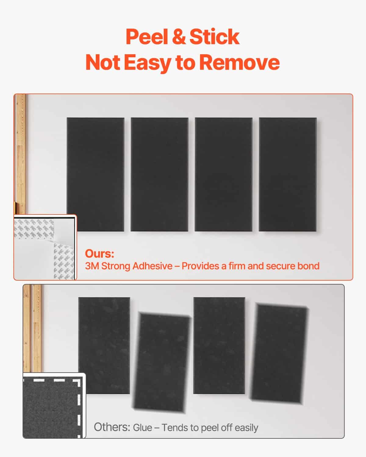 VEVOR 4 PCS 60x30x5 cm Self-Adhesive Fiberglass Acoustic Panels, High NRC Soundproofing for Studio, Office, Home, Black - Pilt 3
