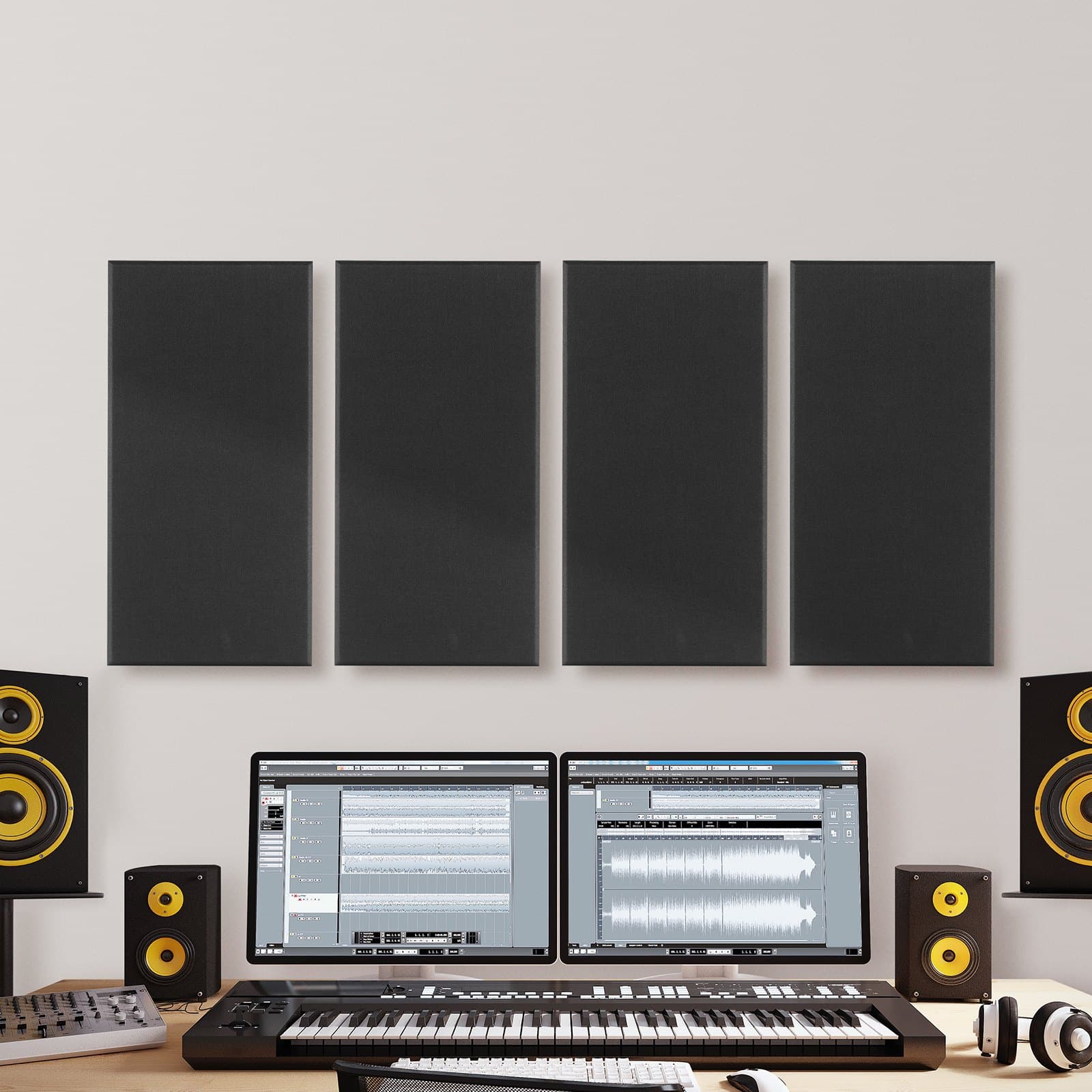 VEVOR 4 PCS 60x30x5 cm Self-Adhesive Fiberglass Acoustic Panels, High NRC Soundproofing for Studio, Office, Home, Black - Pilt 8