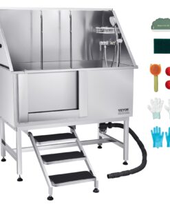 VEVOR 127 cm Stainless Steel Dog Washing Station with Stairs, Showerhead, Faucet, PE Filter Board & Soap Holder for All Pet Sizes