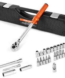 Набор динамометрических ключей VEVOR 3/8 дюйма, 5–60 Н·м, ±3% точность, двухсторонний, 72 зубца, с насадками, футляром - оранжевый
