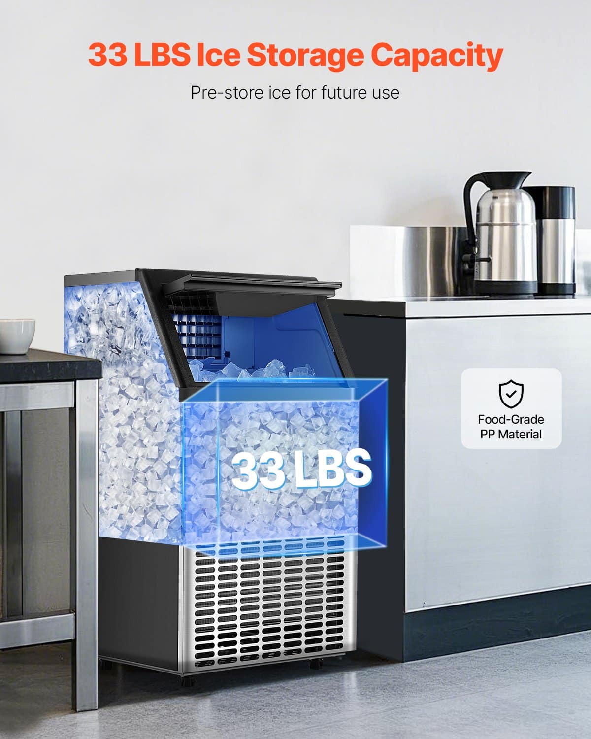 VEVOR 45-Tray Commercial Ice Maker, 45 Ice Cubes in 15 Min, 45kg/24h Output, 15kg Storage, LED Display, Self-Cleaning, with Drain Pump — изображение 3