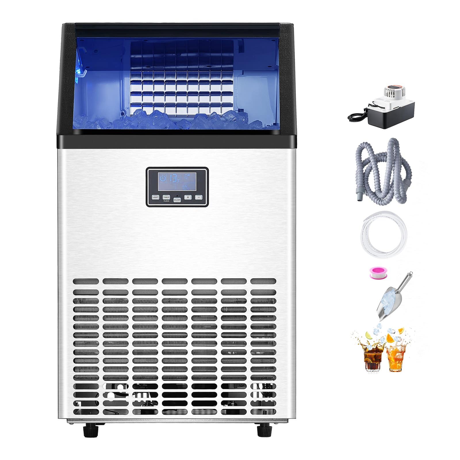 VEVOR 45-Tray Commercial Ice Maker, 45 Ice Cubes in 15 Min, 45kg/24h Output, 15kg Storage, LED Display, Self-Cleaning, with Drain Pump — изображение 9