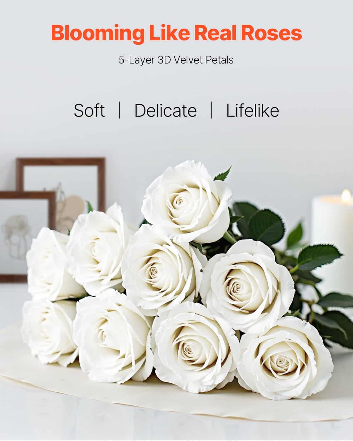 VEVOR 120 White Artificial Foam Roses with Stems – Realistic 7 cm Flowers for Wedding Bouquets, Home & Party Decor - Pilt 2