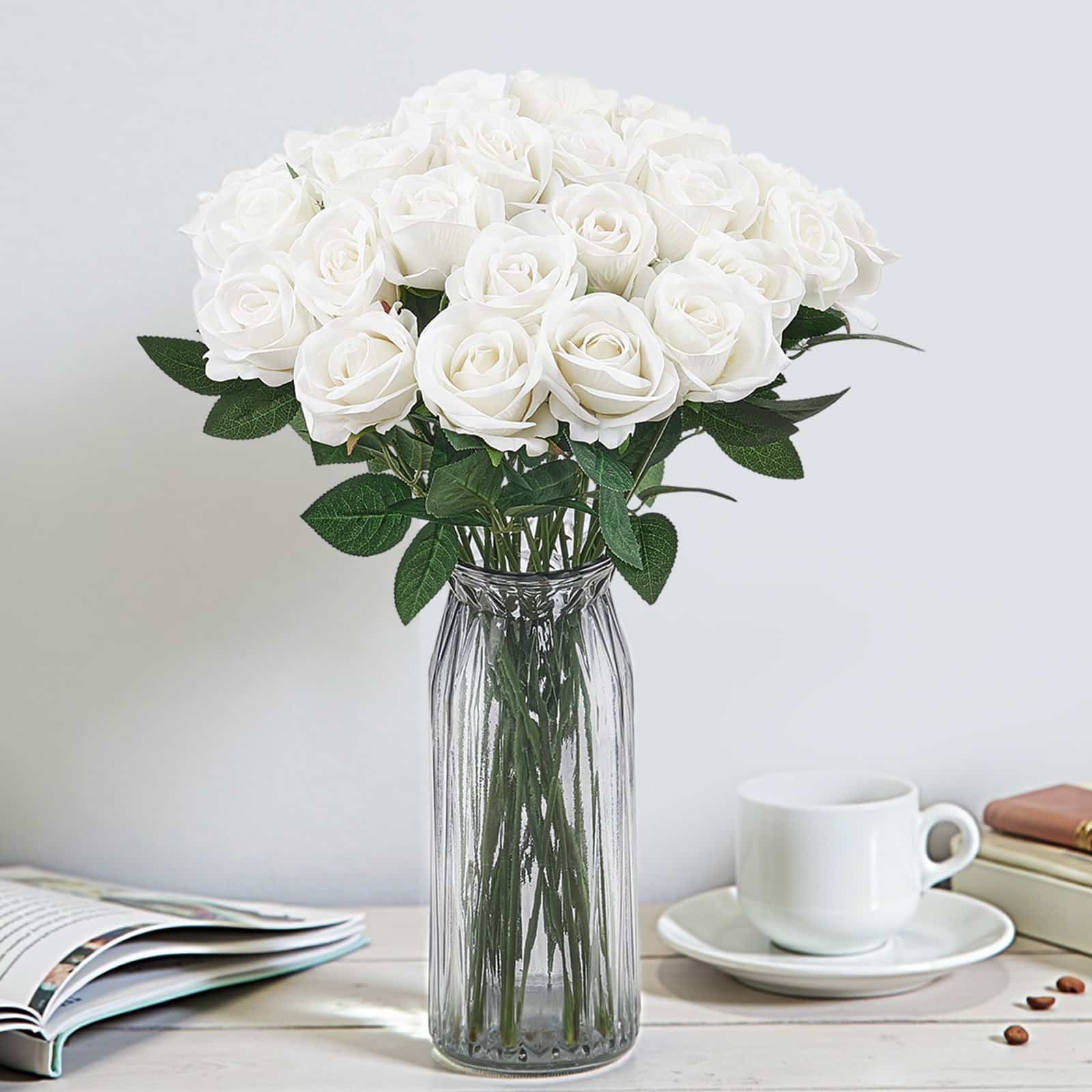 VEVOR 120 White Artificial Foam Roses with Stems – Realistic 7 cm Flowers for Wedding Bouquets, Home & Party Decor - Pilt 8