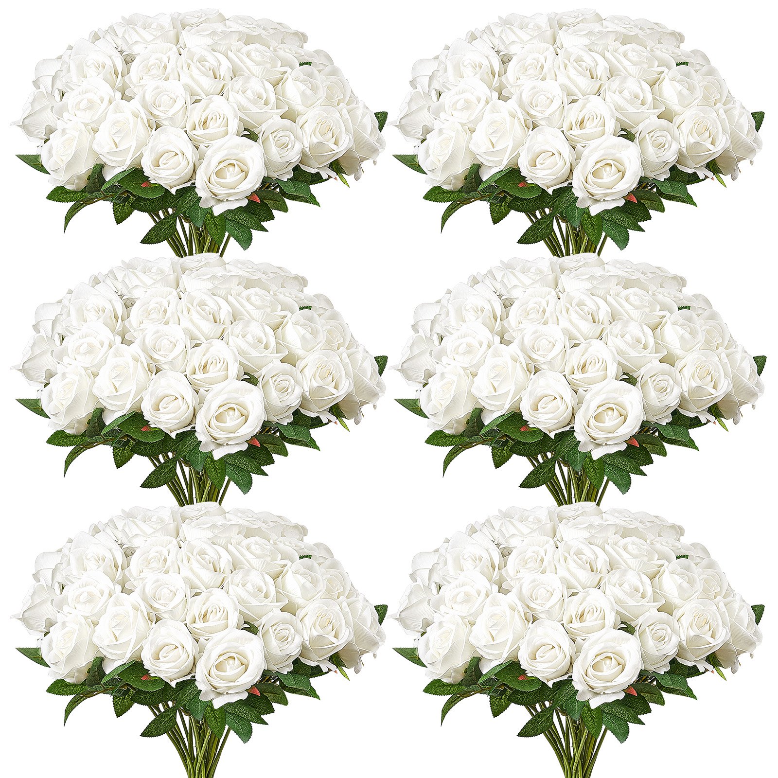 VEVOR 120 White Artificial Foam Roses with Stems – Realistic 7 cm Flowers for Wedding Bouquets, Home & Party Decor