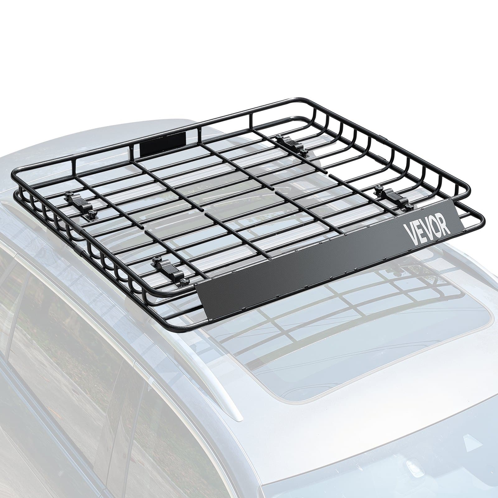 VEVOR Universal Roof Rack Cargo Basket 109x127x10 cm, 68 kg Load, Anti-Rust Steel, Wind Fairing, for SUV Cars