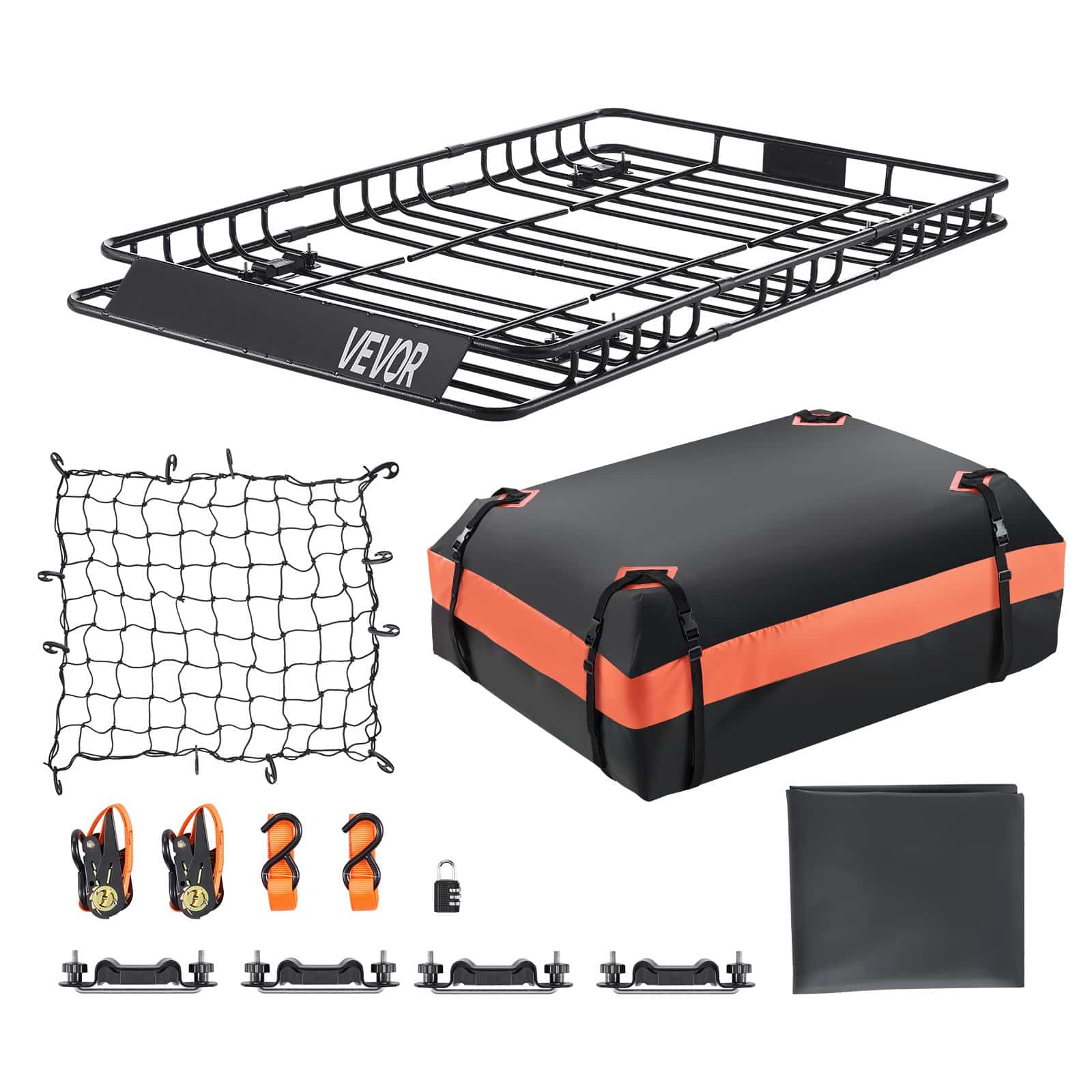 VEVOR Roof Rack Basket 163x99x10 cm with Waterproof Cargo Bag 112x87x26 cm, 113 kg Load, for SUV/Car/Truck