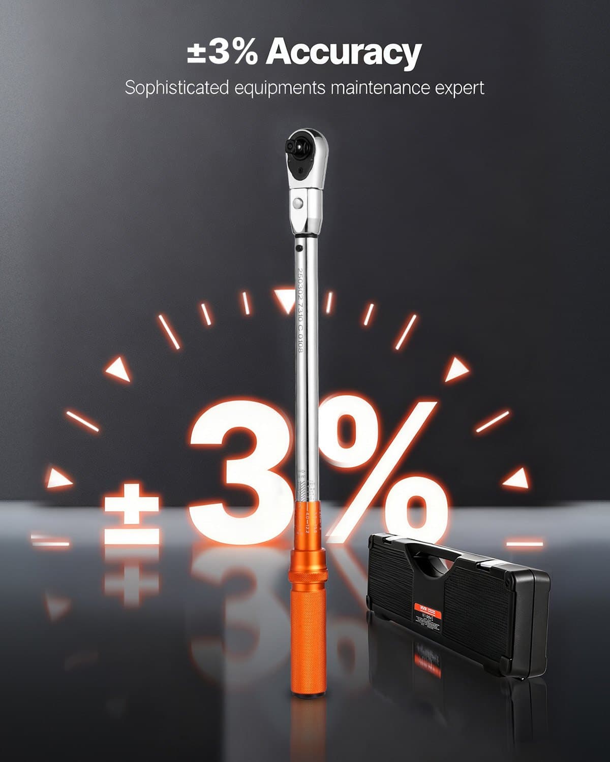 VEVOR Adjustable Click Torque Wrench 1/2" Drive, 27.1–216.8 Nm, ±2% Accuracy, Dual Heads, 72-Tooth, Dual Scale, Toolbox Included — attēls 3