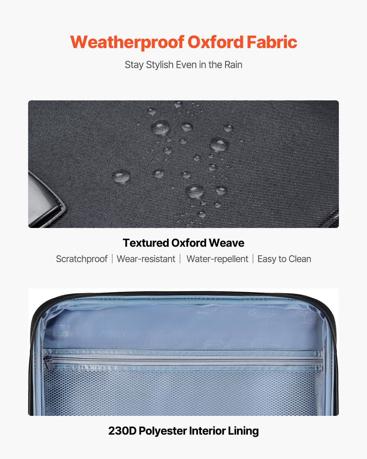 VEVOR 71 cm Expandable Softside Checked Luggage with Spinner Wheels, TSA Lock, Lightweight Suitcase, Black - Зображення 3