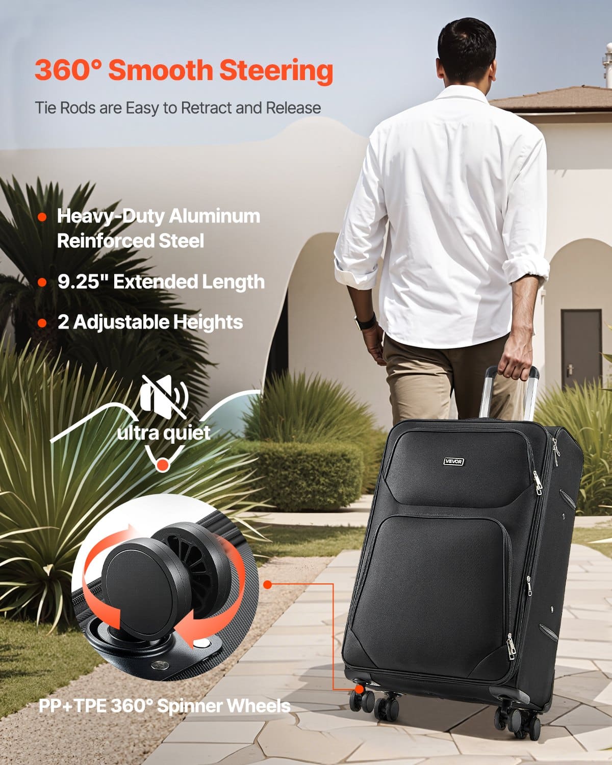 VEVOR 71 cm Expandable Softside Checked Luggage with Spinner Wheels, TSA Lock, Lightweight Suitcase, Black - Зображення 5