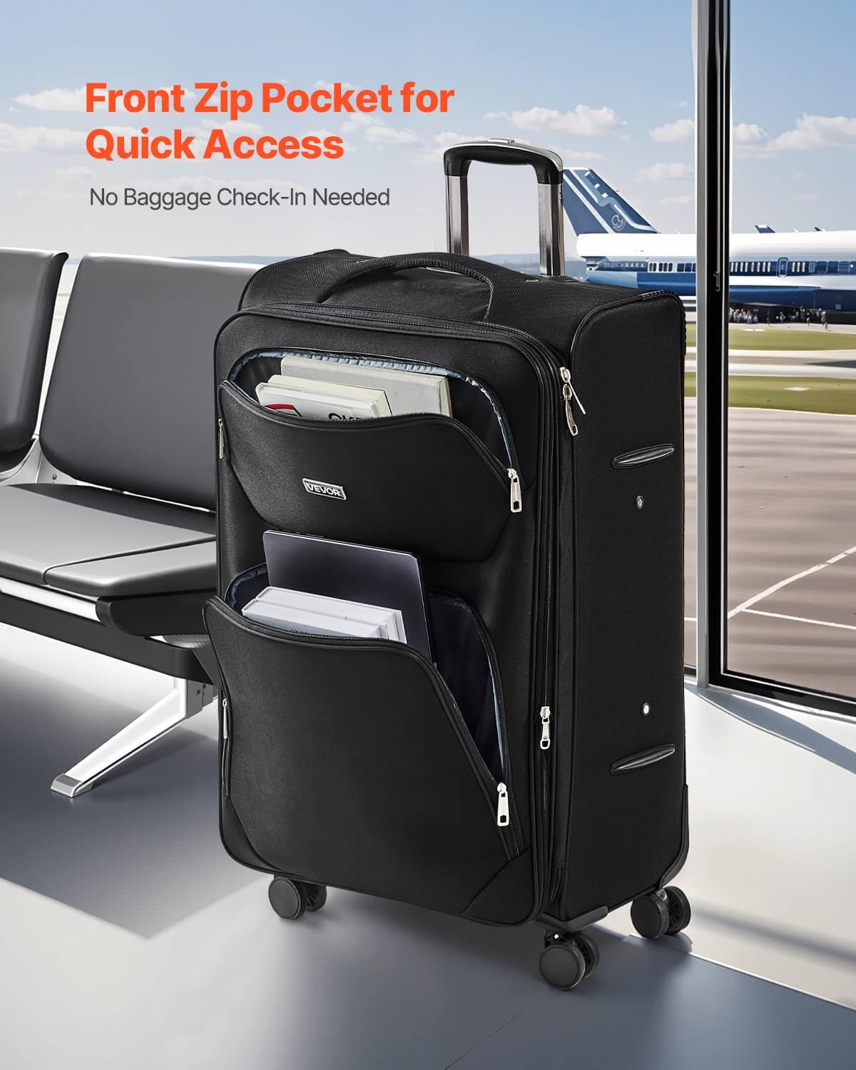 VEVOR 71 cm Expandable Softside Checked Luggage with Spinner Wheels, TSA Lock, Lightweight Suitcase, Black - Зображення 6