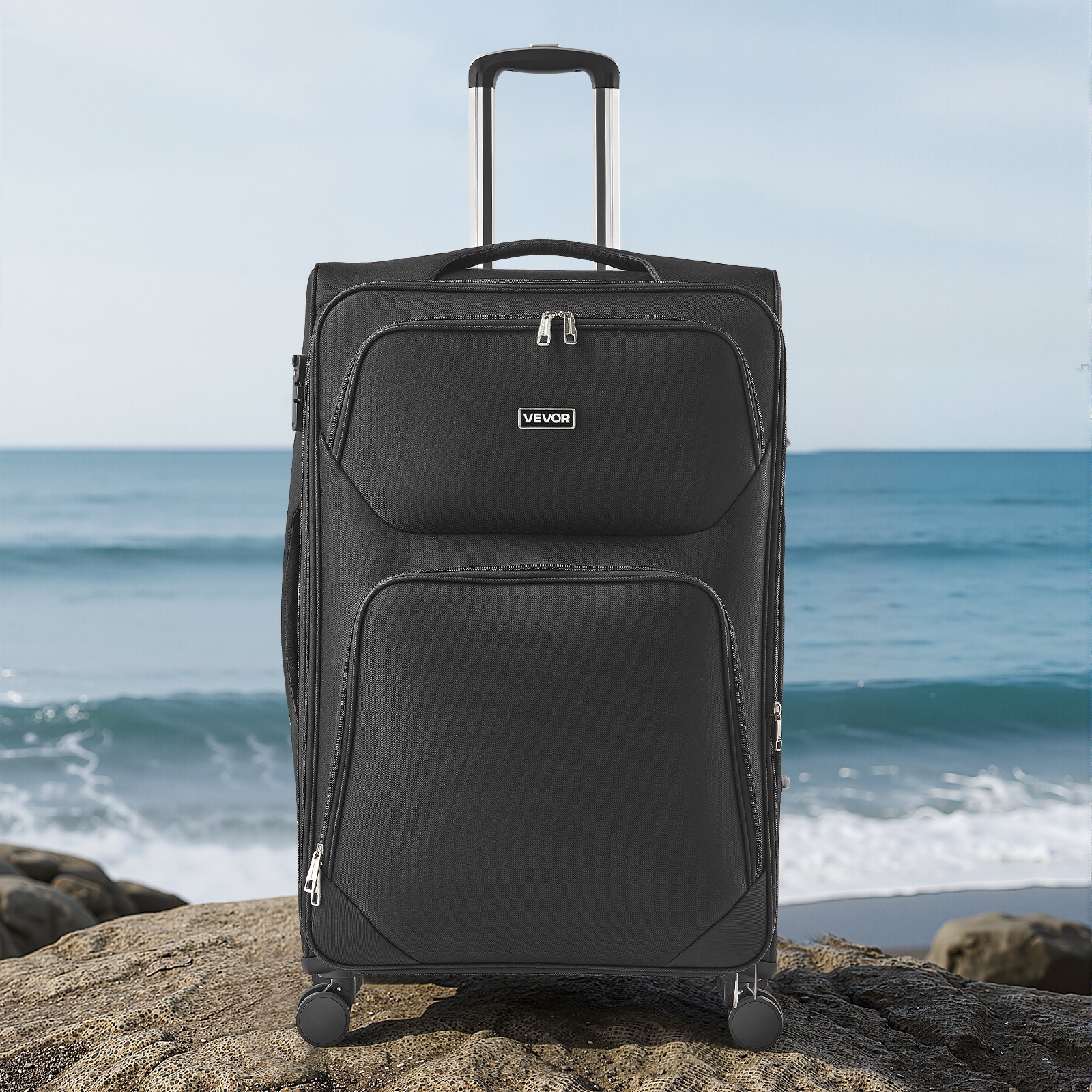 VEVOR 71 cm Expandable Softside Checked Luggage with Spinner Wheels, TSA Lock, Lightweight Suitcase, Black - Зображення 8