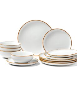 VEVOR 12-Piece Ceramic Dinnerware Set for 4, White, Scratch-Resistant, Microwave & Dishwasher Safe, Plates & Bowls