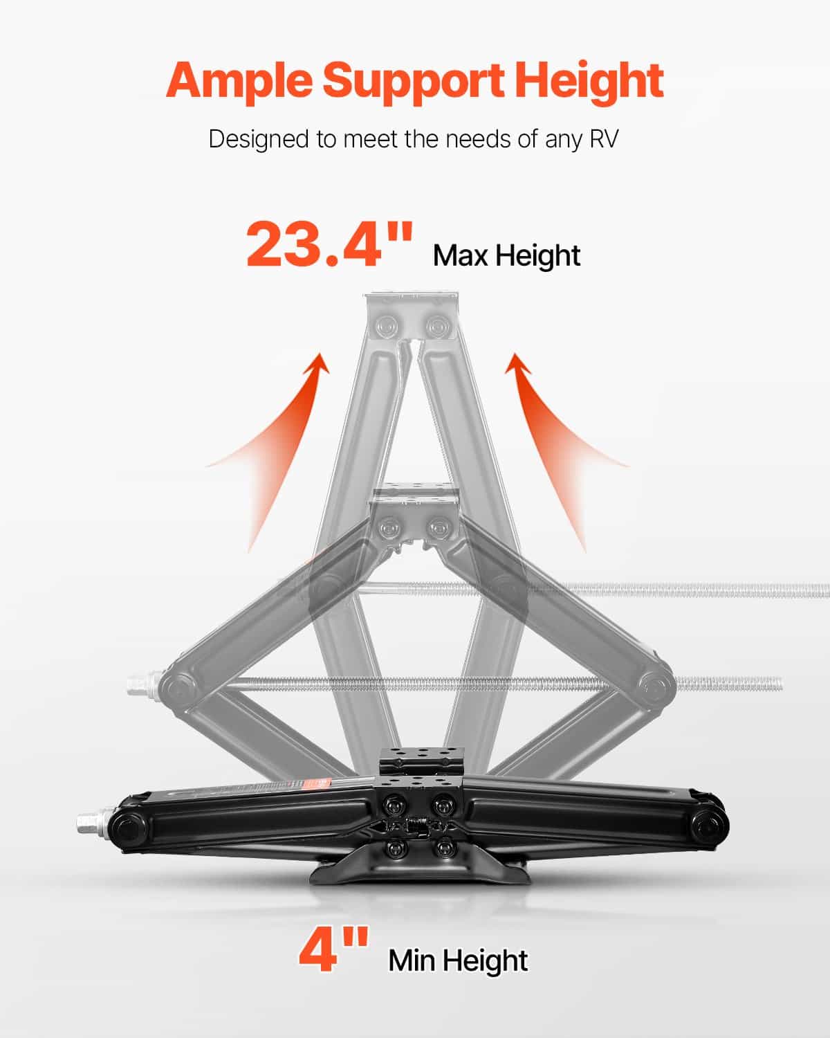 VEVOR RV Scissor Jacks Set of 2, 2268 kg Load, 10.2–59.4 cm Height, Heavy Duty Stabilizers with Crank, Socket, Bubble Levels - Зображення 3