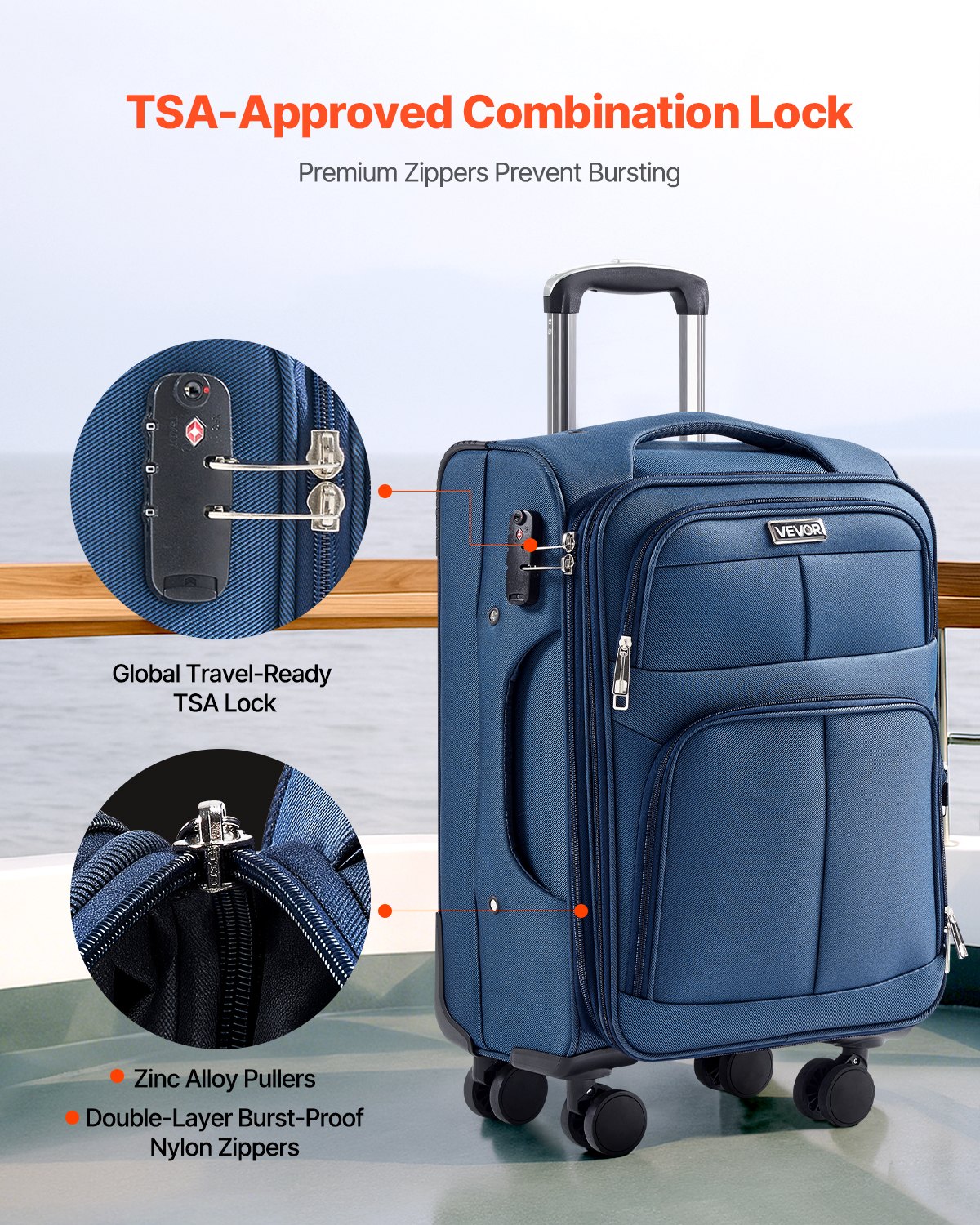 VEVOR 50.8 cm Expandable Softside Spinner Luggage with TSA Lock, Lightweight Carry-On Suitcase, Blue - Зображення 4