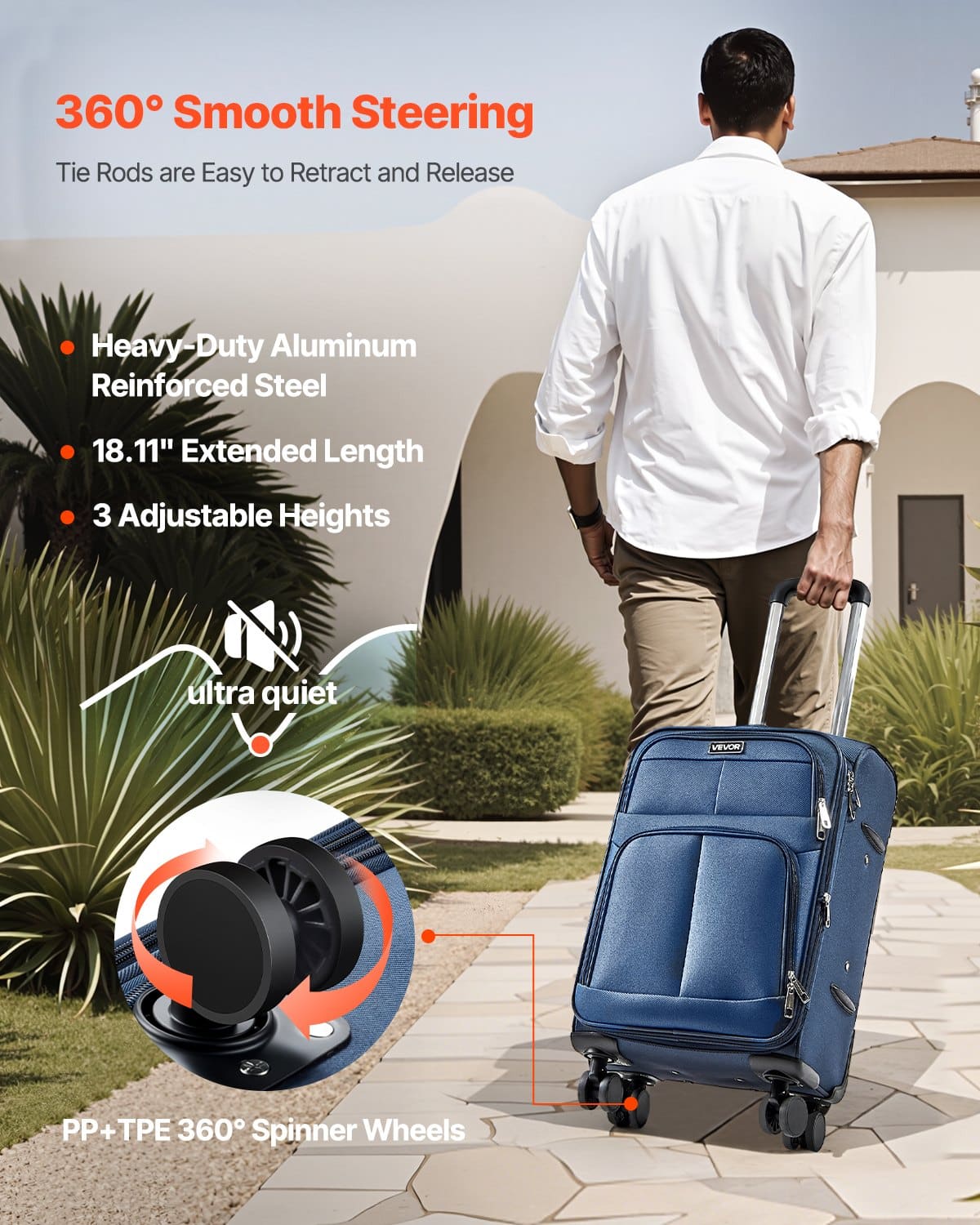 VEVOR 50.8 cm Expandable Softside Spinner Luggage with TSA Lock, Lightweight Carry-On Suitcase, Blue - Зображення 5