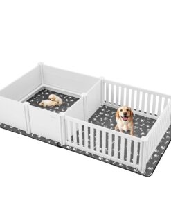 Помогательная коробка из ПВХ VEVOR 237x123x46 см для очень крупных собак, крытый манеж для щенков с 2 комнатами и регулируемой дверью и моющимися подушками