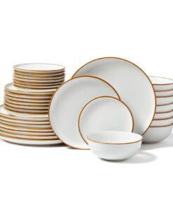 VEVOR 32-Piece Ceramic Dinnerware Set for 8 People, Scratch-Resistant, Microwave & Dishwasher Safe, White