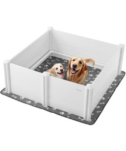 VEVOR Large Dog Whelping Box 122x122x46 cm, PVC Playpen with Adjustable Door & Washable Pad, Indoor Puppy Pen, White