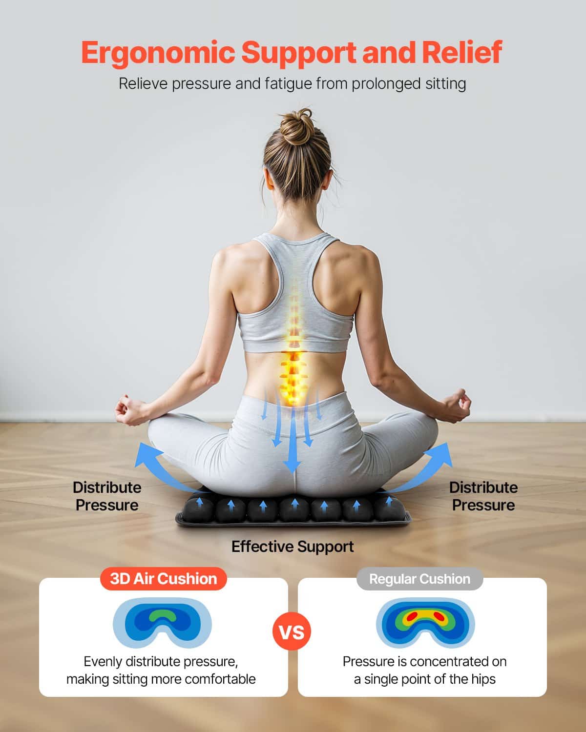 VEVOR Inflatable 3D Air Cell Seat Cushion with Pump – Pressure Relief Pad for Wheelchair, Office, Car, Travel – 45mm Thick - Зображення 3