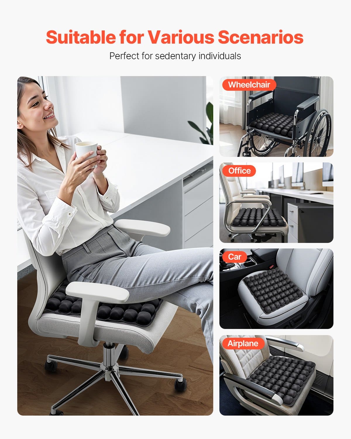 VEVOR Inflatable 3D Air Cell Seat Cushion with Pump – Pressure Relief Pad for Wheelchair, Office, Car, Travel – 45mm Thick - Зображення 6