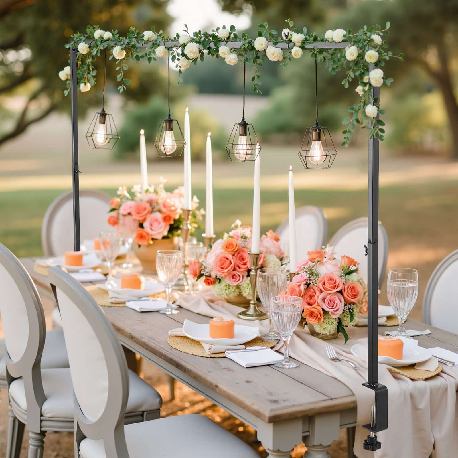 VEVOR Adjustable Table Arch Stand with Clamps, 33–107 cm Tall & 71–249 cm Long, 2-Pack Balloon Frame for Events, Black - Зображення 8