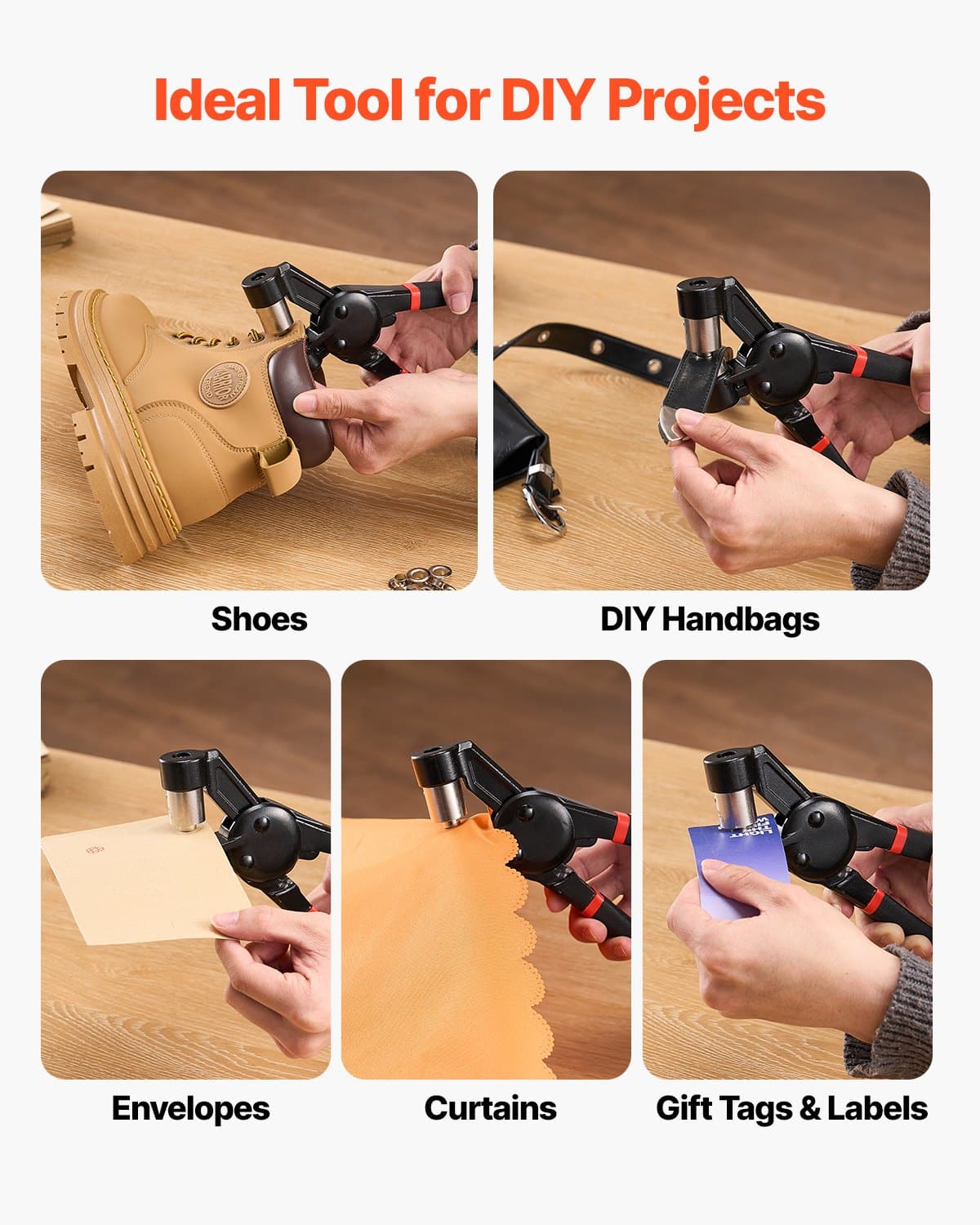 VEVOR Grommet Tool Kit with 500 Pcs 6 mm Metal Eyelets in Gold & Silver, Hole Punch, Manual Press Pliers for Leather & Fabric - Зображення 6