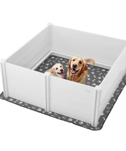 Помогательная коробка из ПВХ VEVOR для очень крупных собак, 152x152x61 см, с регулируемой дверью и моющейся подушечкой для пи, крытая ручка для щенков
