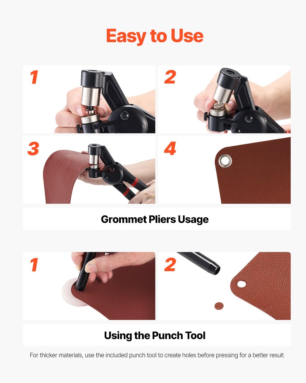 VEVOR Grommet Tool Kit with 500pcs 12mm Metal Eyelets in Gold & Silver, Press Pliers, Punch & Block for Fabric, Leather, Crafts - Зображення 5