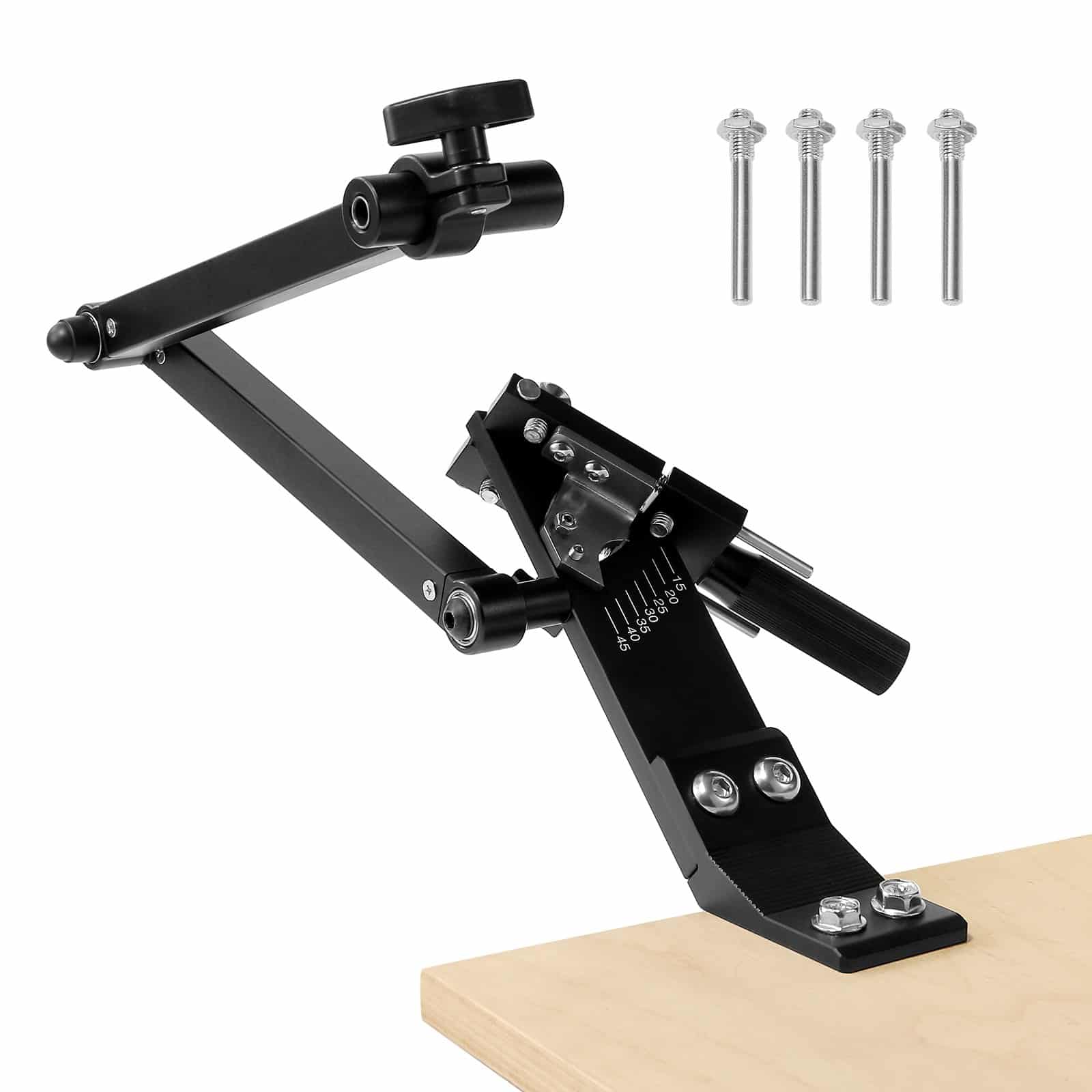 VEVOR регулируемый точильный станок для ножей газонокосилки 15°–45°, с 4 адаптерами, подшипниками, ручкой 25 мм, совместим с УШМ