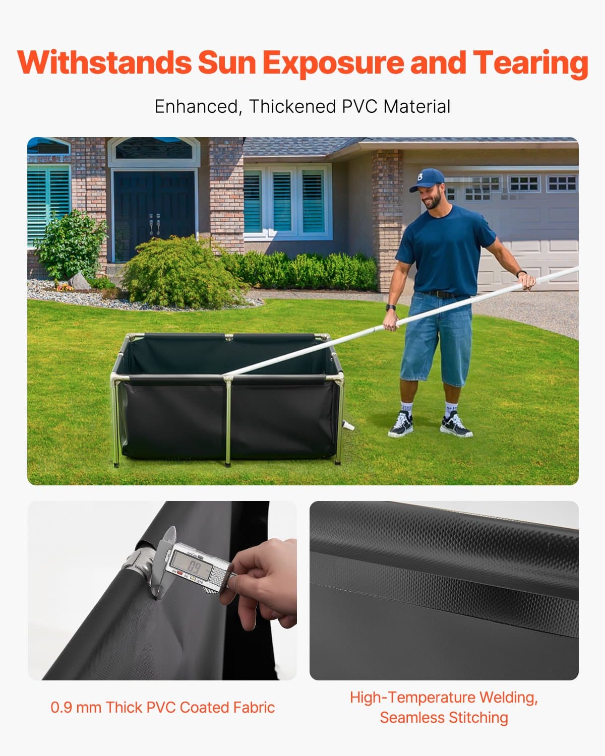 VEVOR 480L Foldable PVC Fish Pond, Rectangular Koi & Goldfish Tank with Drain Valve, Sturdy Frame for Aquaculture & Irrigation — изображение 3