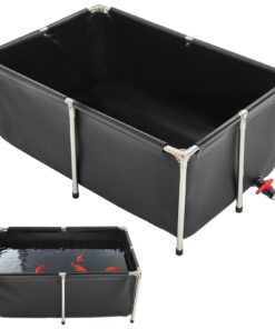 Складной ПВХ Пруд для рыбы VEVOR 480L, прямоугольный резервуар для кои и золотой рыбки с дренажным клапаном, прочная рама для аквакультуры и ирригации