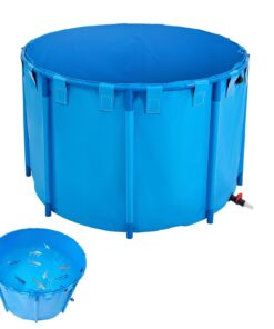 Складной ПВХ Пруд для рыбы VEVOR 1700L, круглый надземный резервуар для кои с дренажным клапаном для аквакультуры и ирригации, синий