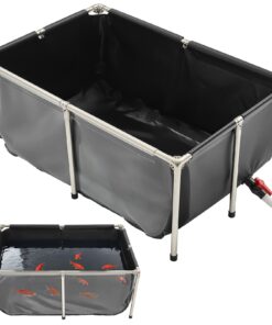 VEVOR 480L Надземный пруд с рыбой из ПВХ с прозрачной панелью и дренажным клапаном, прямоугольный резервуар для кои со стальной рамой для разведения и орошения