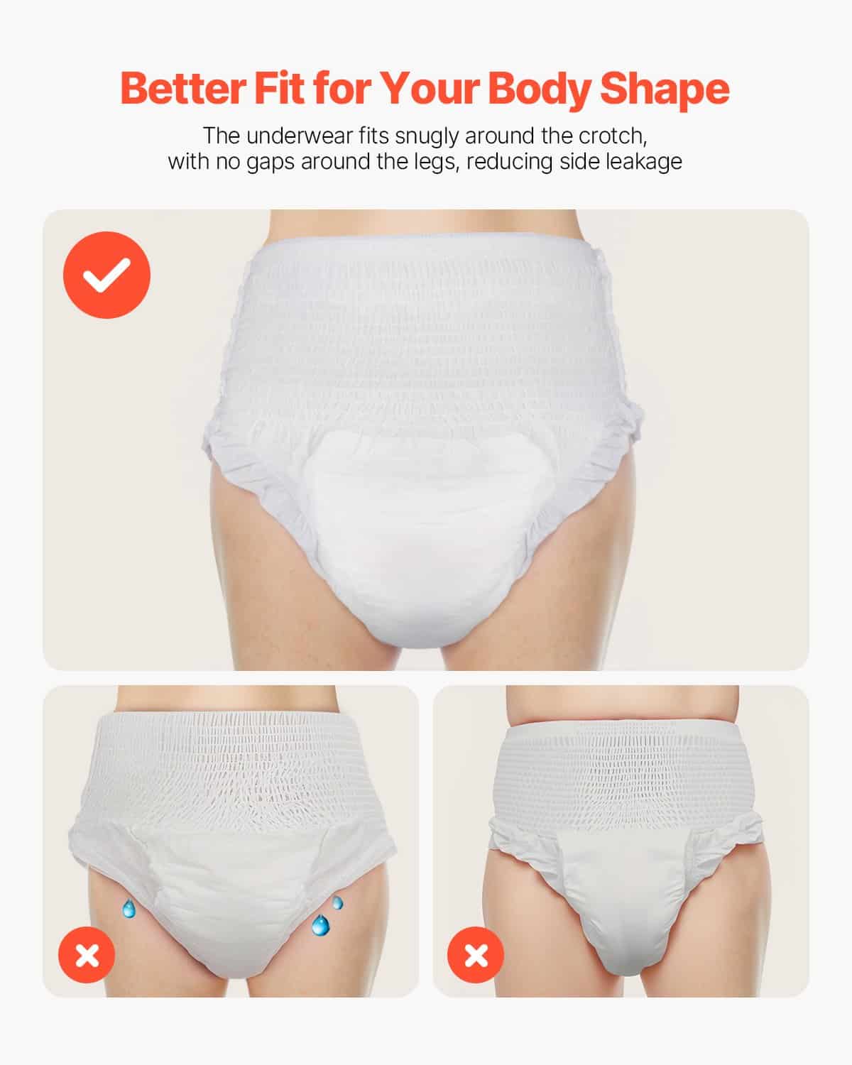 VEVOR Disposable Adult Pull-Up Diapers M Size, Unisex Incontinence Underwear with Leakproof Cuffs & Wetness Indicator, 64 pcs — изображение 5