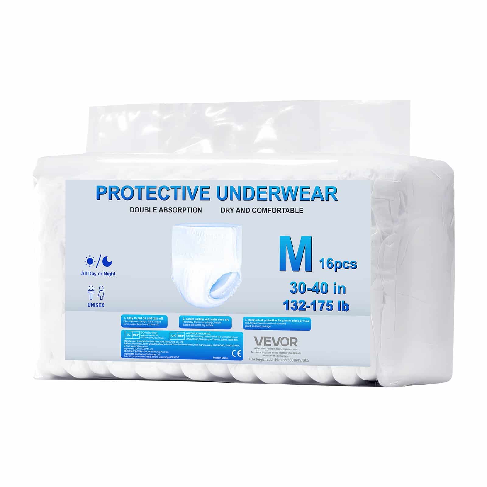 VEVOR Disposable Adult Pull-Up Diapers M Size, Unisex Incontinence Underwear with Leakproof Cuffs & Wetness Indicator, 64 pcs — изображение 10