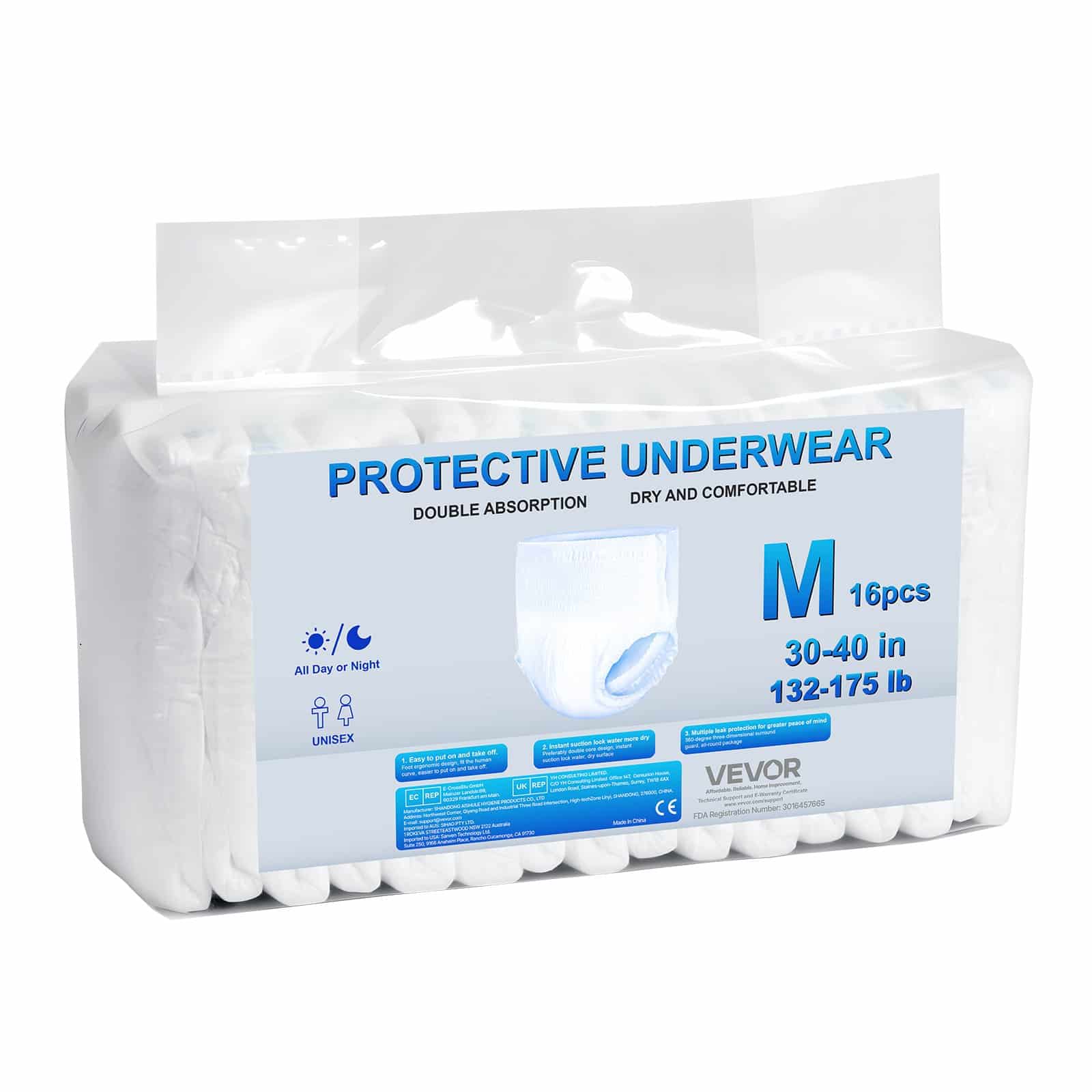 VEVOR Disposable Adult Pull-Up Diapers M Size, Unisex Incontinence Underwear with Leakproof Cuffs & Wetness Indicator, 64 pcs — изображение 11