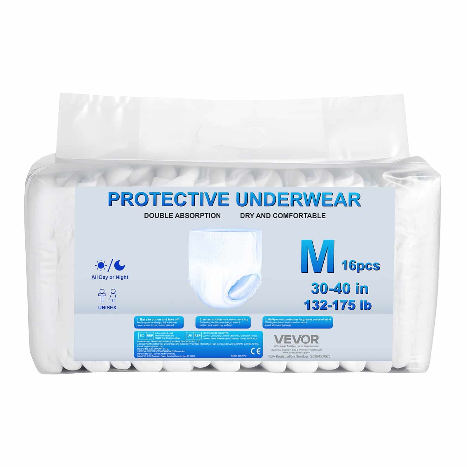 VEVOR Disposable Adult Pull-Up Diapers M Size, Unisex Incontinence Underwear with Leakproof Cuffs & Wetness Indicator, 64 pcs — изображение 12