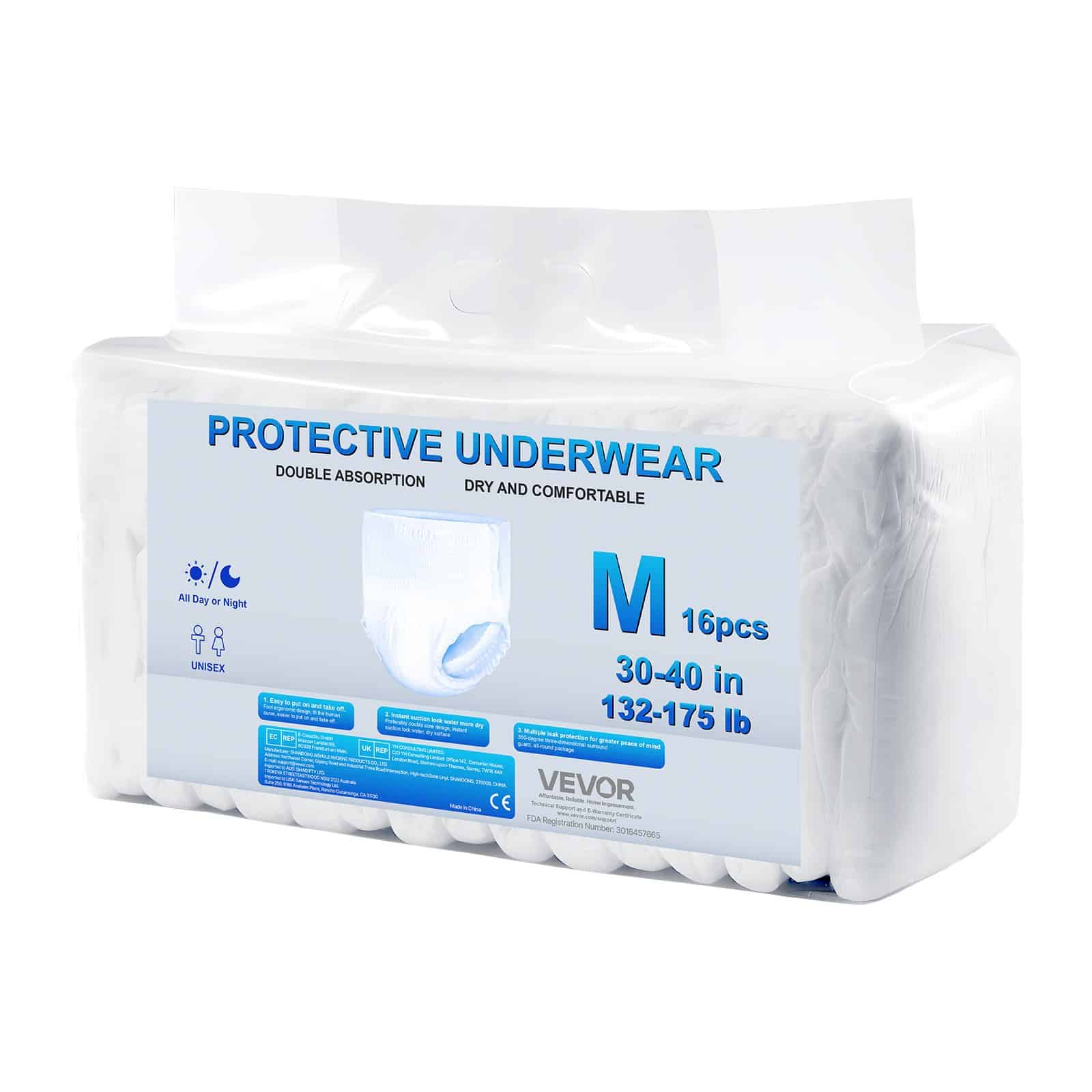 VEVOR Disposable Adult Pull-Up Diapers M Size, Unisex Incontinence Underwear with Leakproof Cuffs & Wetness Indicator, 64 pcs — изображение 9
