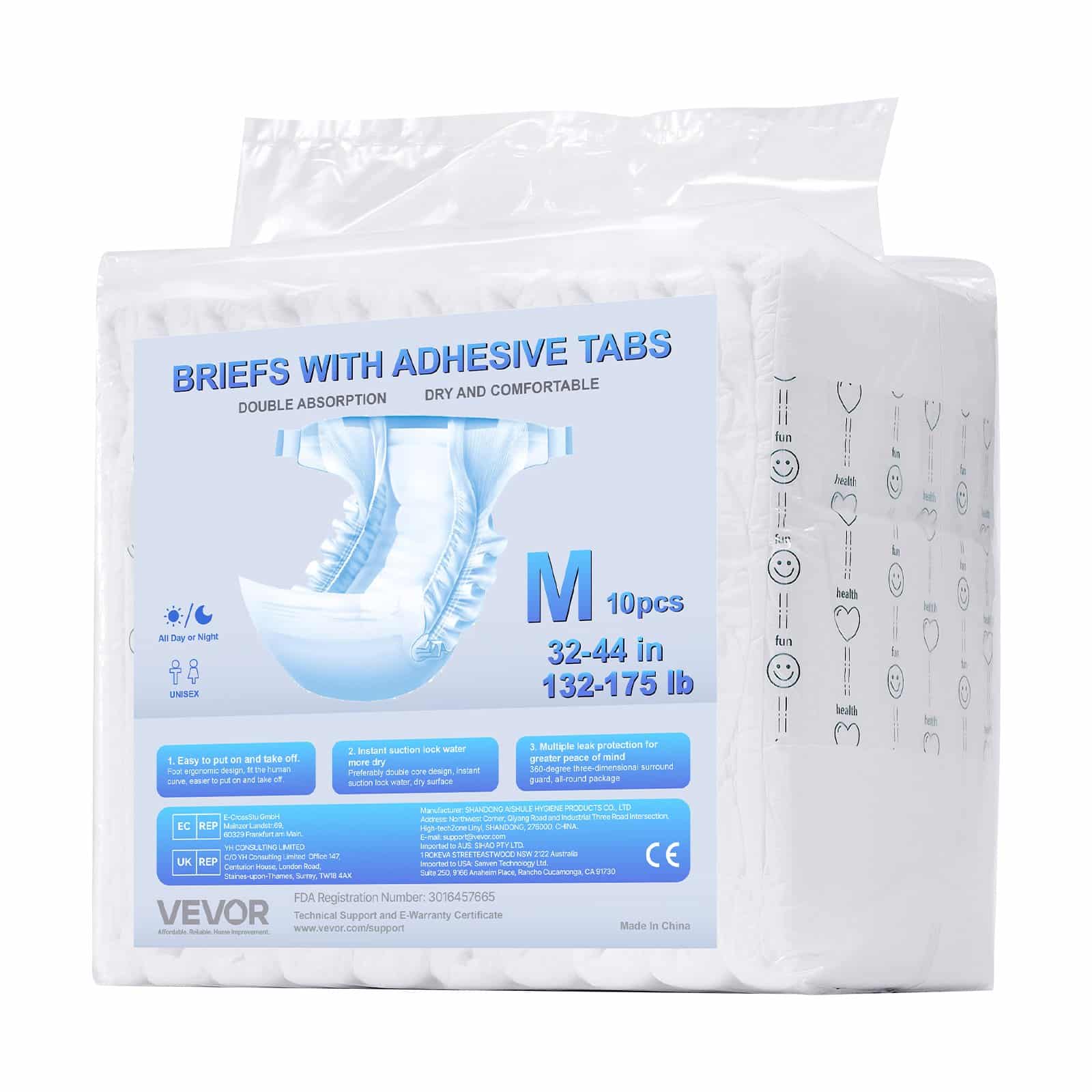 VEVOR M Size Super Absorbent Disposable Adult Diapers with Tabs, Leakproof Incontinence Briefs, 40 Count (4x10), Unisex - Image 10