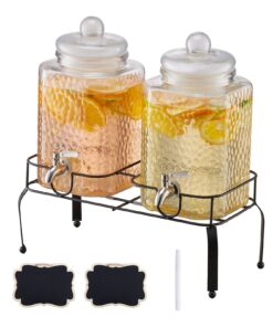 VEVOR 2-Pack 5.5L Glass Beverage Dispensers with Metal Stand & Stainless Steel Spigot for Juice, Iced Tea, Water