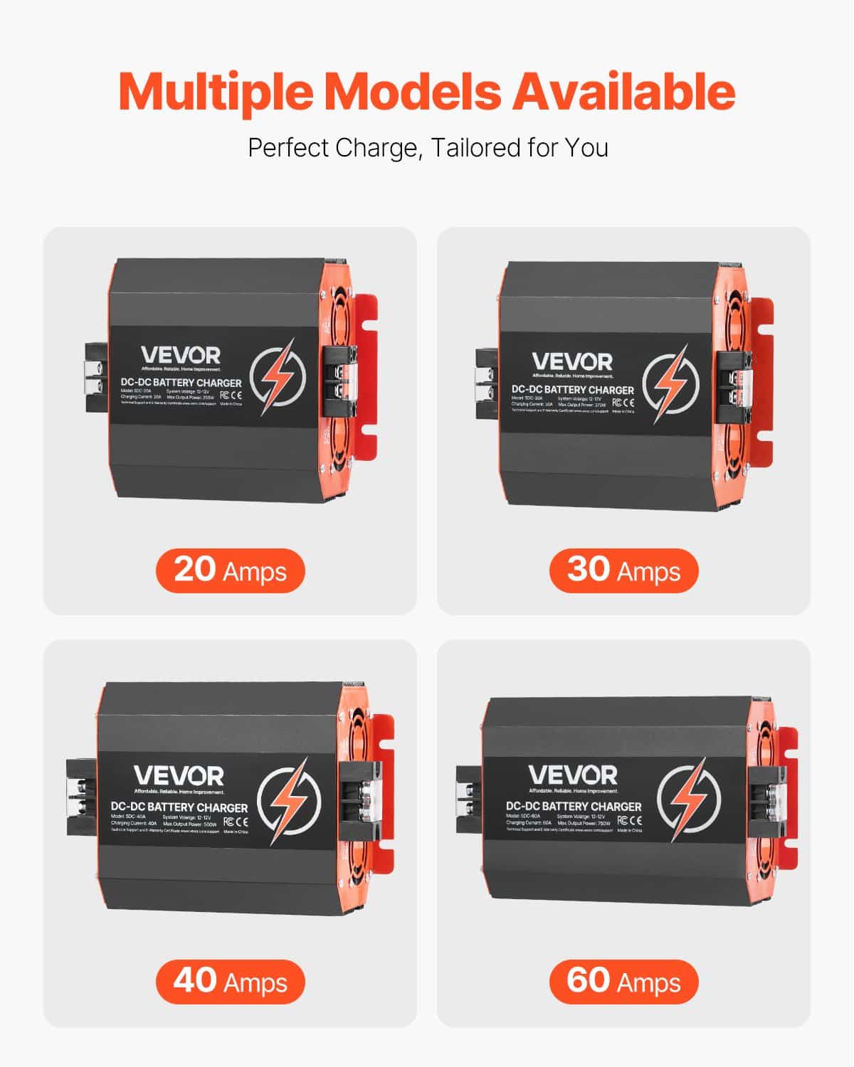 VEVOR 12V 20A DC to DC 250W Battery Charger for Lead-Acid & Lithium Batteries, Smart Multi-Stage Charging for RVs, Boats, Trucks - Image 7