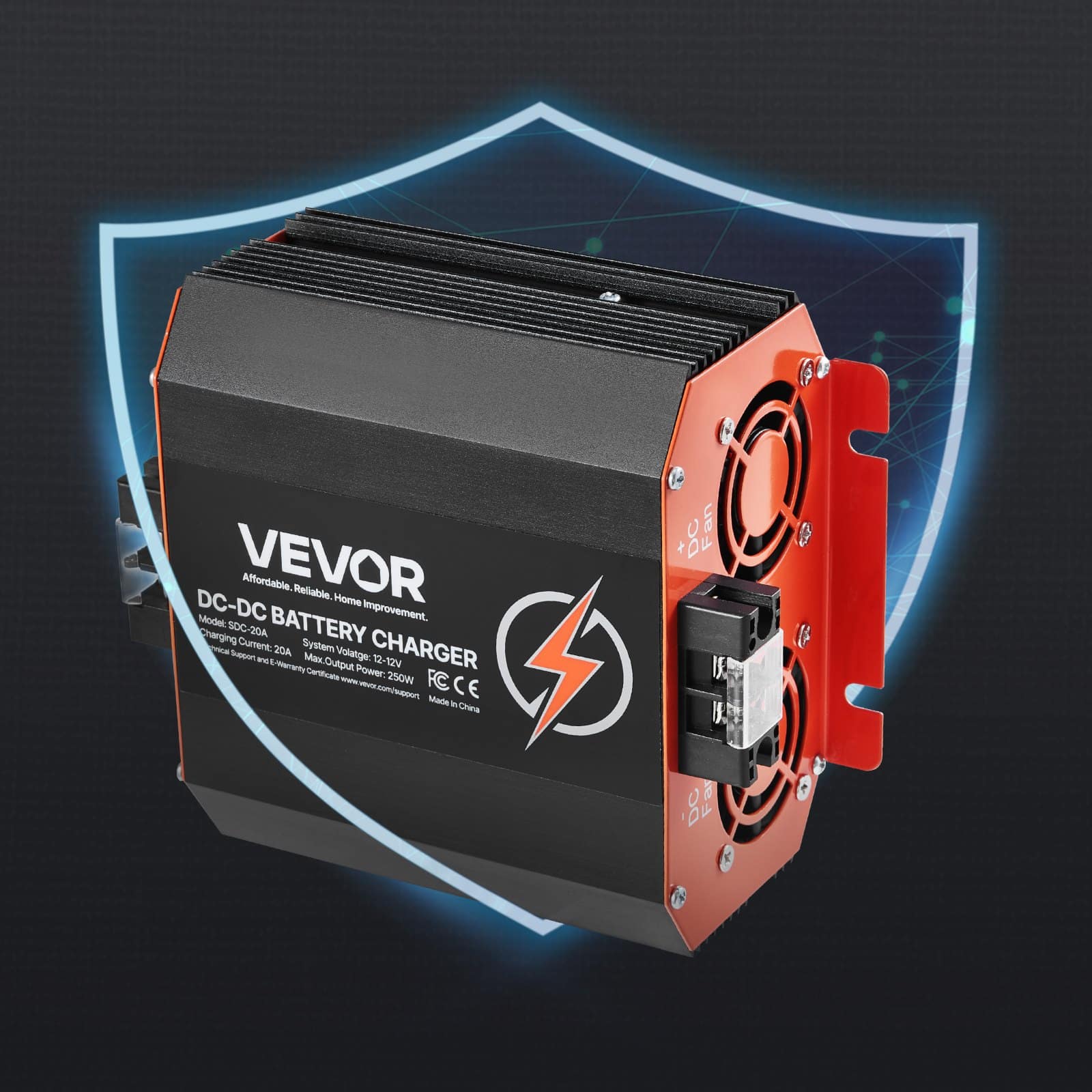 VEVOR 12V 20A DC to DC 250W Battery Charger for Lead-Acid & Lithium Batteries, Smart Multi-Stage Charging for RVs, Boats, Trucks - Image 8
