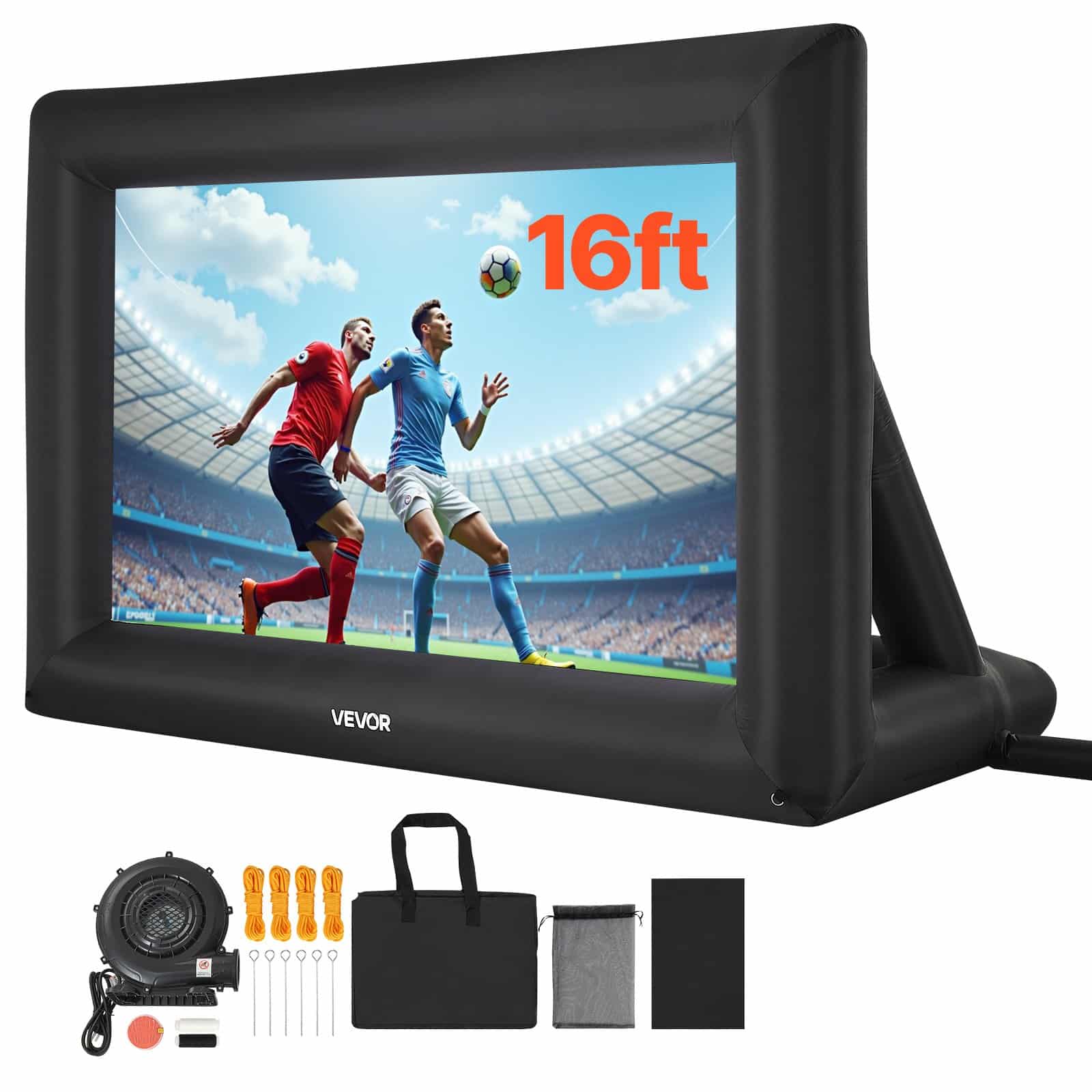 VEVOR 4.88 m Inflatable Movie Screen with 600D Washable Oxford Fabric, Silent Blower, Portable Bag, 16:9 Outdoor Projector