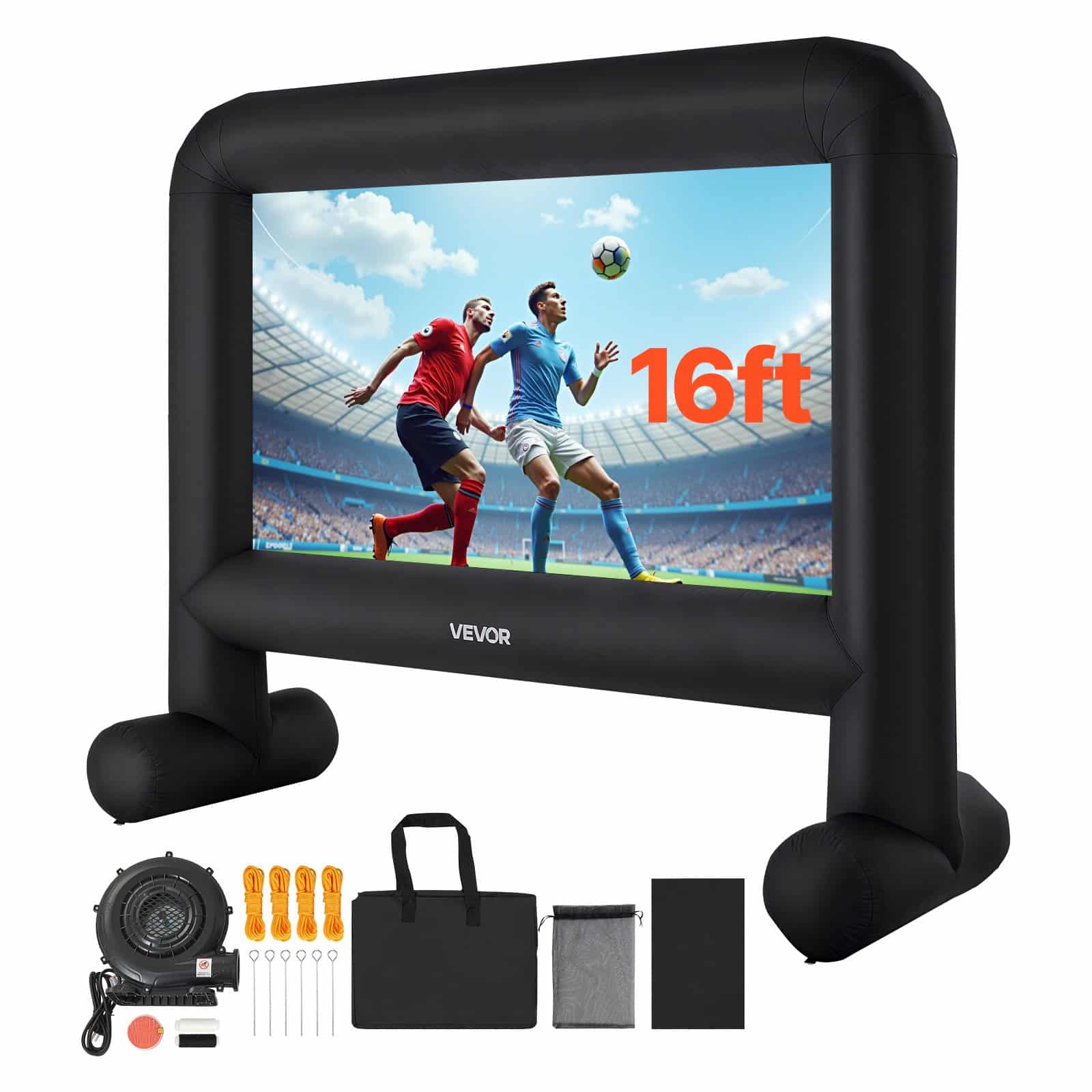 VEVOR 4.9 m Inflatable Movie Screen, 600D Oxford Fabric, Silent Blower, 16:9, Outdoor/Home Theater with Storage Bag